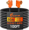 100FT 50 Amp RV Extension Cord Outdoor with Grip Handle, 125/250V, 12500W, 4 Prong, Heavy Duty 6/3+8/1 Gauge STW, NEMA 14-50P to 14-50R with LED Power Indicator & Polarity Lamp, UL&ETL Listed