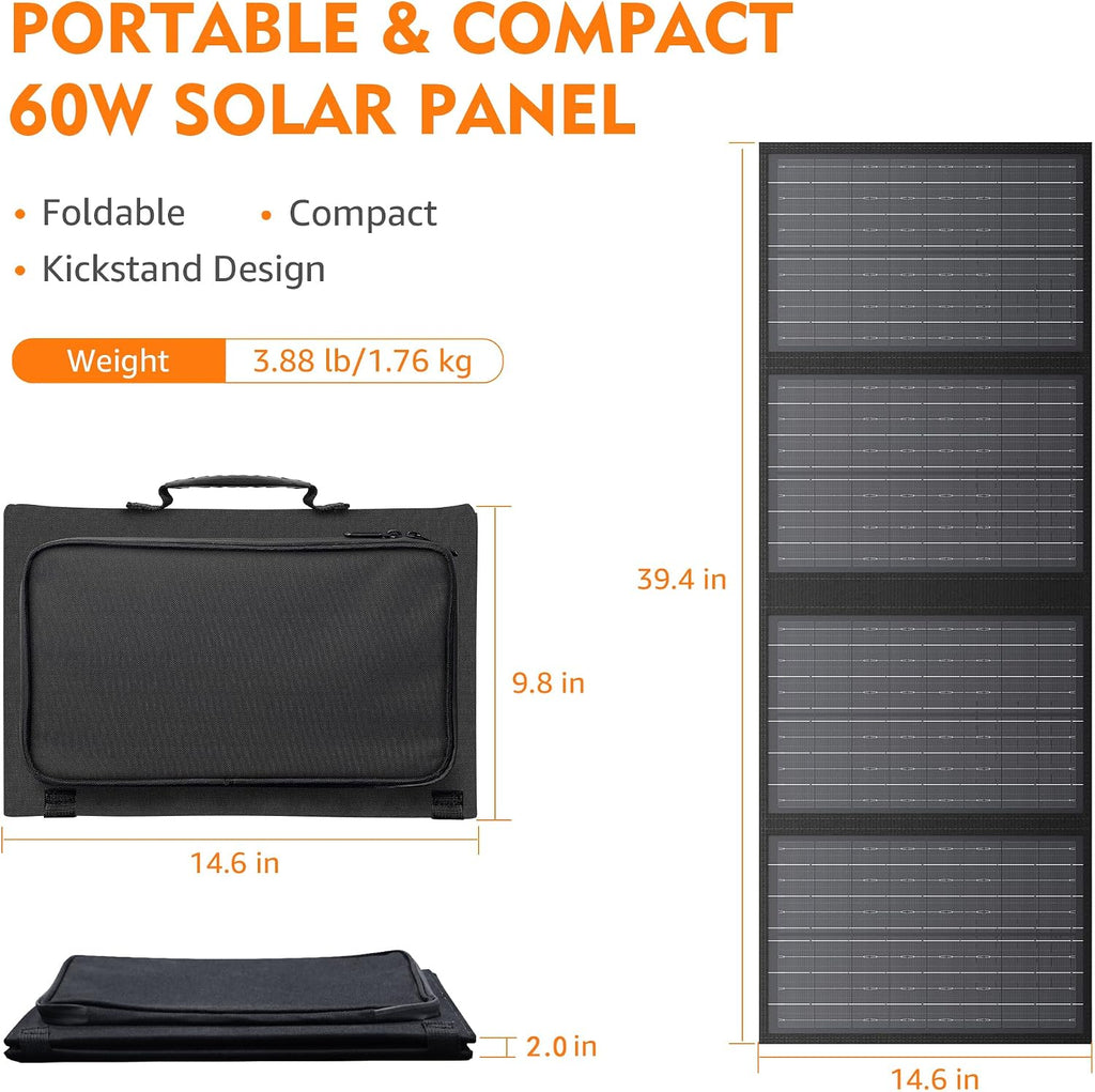 Solar-Generator-600W-Portable-Power-Station-with-60W-Solar-Panel-Included - 296Wh Backup Solar Power Bank with AC Outlets DC USB-C USB QC3.0 for Camping Boat Travel Outdoor Adventures Home Emergency