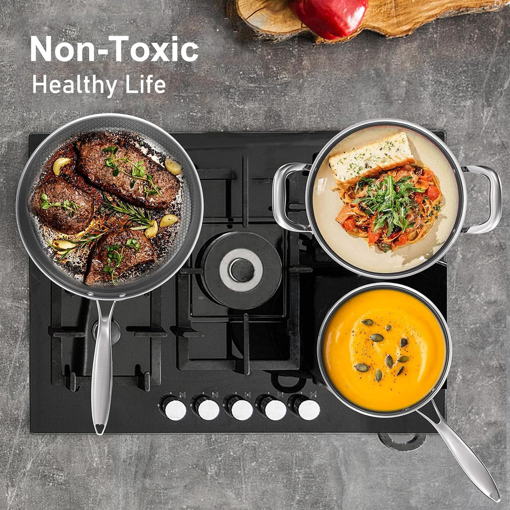 COOKER KING Stainless Steel 7PCS Cookware Set, Pots and Pans Set, Non Stick, Frying Pans, Saucepans & Stock Pot with Lid, Non-Toxic, Induction, Oven, Dishwasher Safe