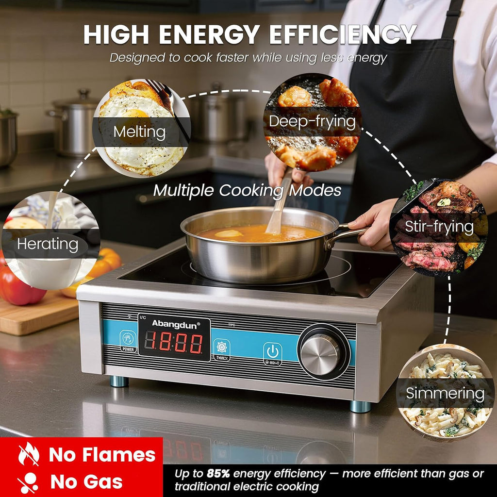 Commercial Grade Countertop Burner 1800 W /120V Commercial Induction Cooktop 9.25-Inch Heating Coil Hot Plate for home kitchens, apartments, small restaurants