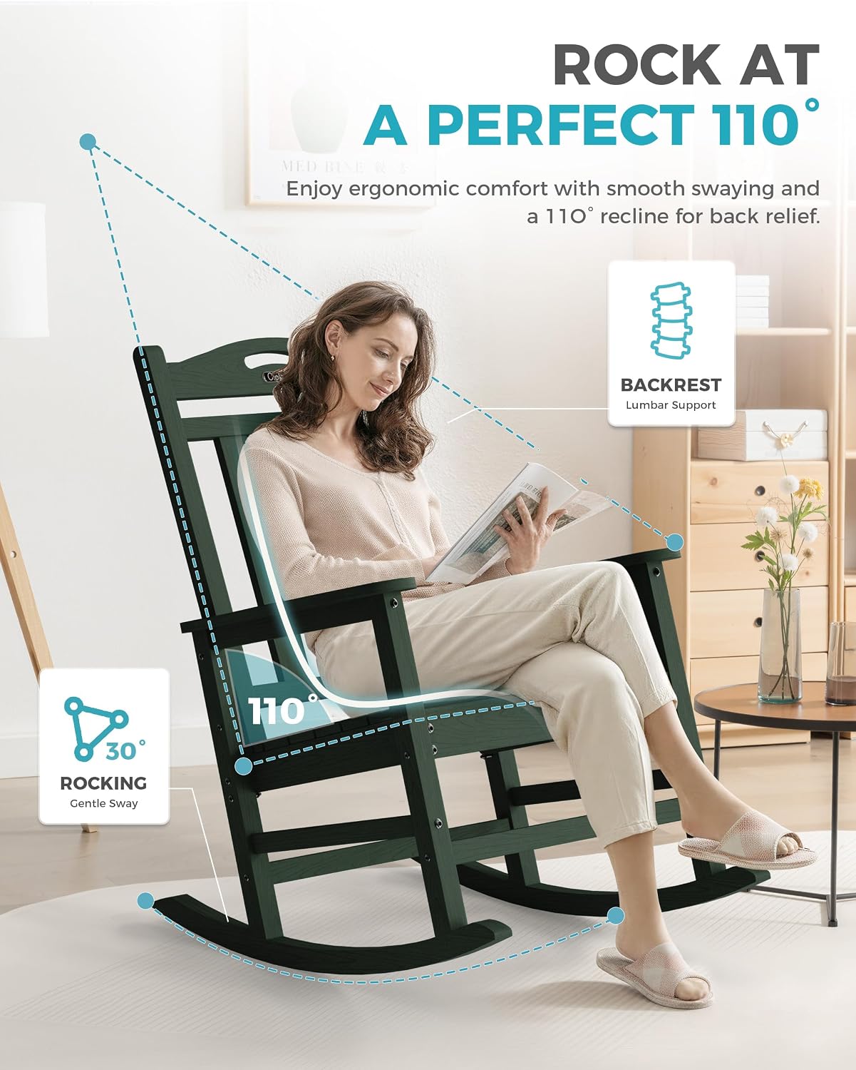 Ciokea Oversized Outdoor Rocking Chairs Set of 2, 380lbs Heavy-Duty Large Patio Rocker, High Back Cozy Porch Chairs, Weather Resistant Patio Rocking Chairs for Outside, Fire Pit, Deck, Forest