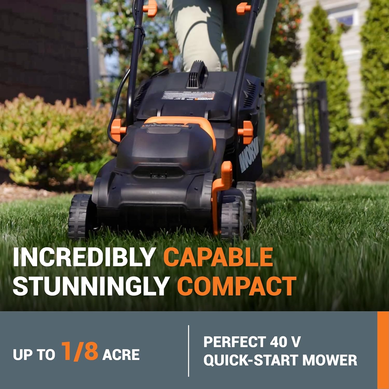WORX 14' Cordless Lawn Mower, 2 in 1 Electric Mower Cuts Quietly, Compact & Lightweight Push Lawn Mower with 6-Position Height Adjustment for Small Yards, 2 Batteries & Charger Included, WG779