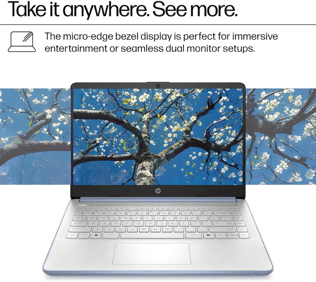 HP 14' HD Student Business Laptop, Intel Quad-Core N150, 8GB RAM, 128GB UFS, 1 Year Office 365, Webcam, HDMI, Bluetooth, WiFi, Win 11 Pro, Slim Design, Sky Blue