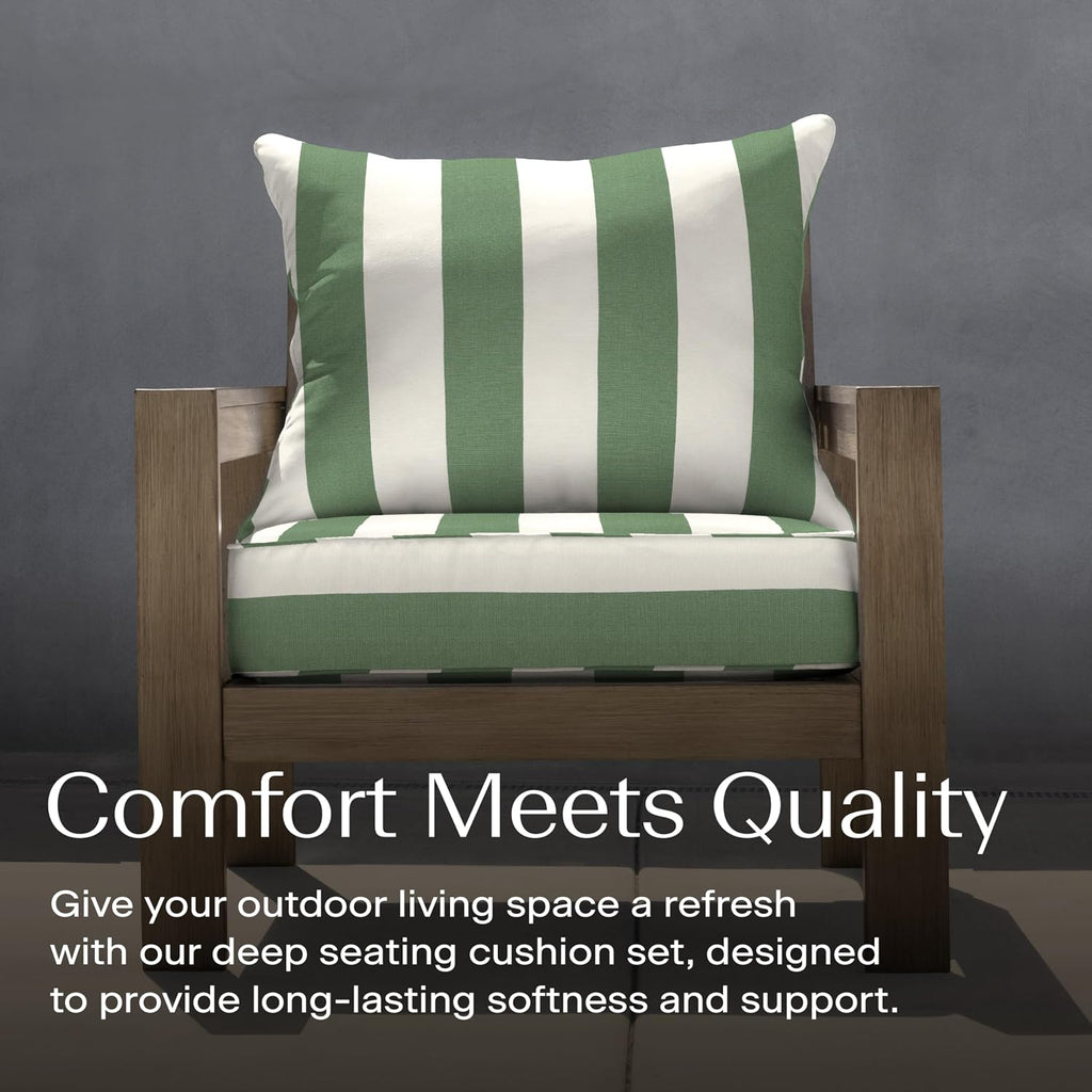 Honeycomb Outdoor Heritage Deep Seat, 24 x 23, Cabana Stripe Green & Cream Chair Cushion with Removable Cover, for Patio Furniture