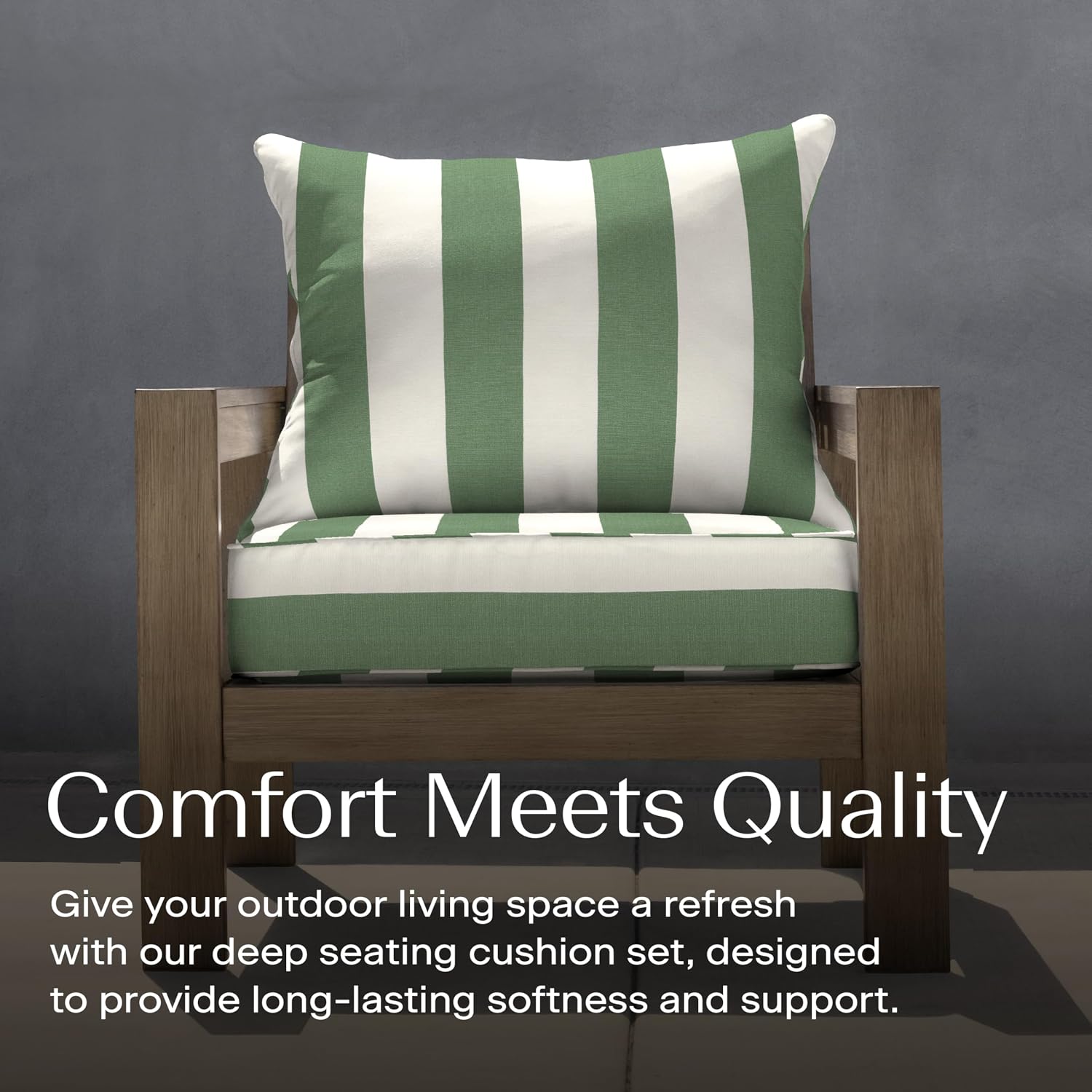 Honeycomb Outdoor Heritage Deep Seat, 24 x 23, Cabana Stripe Green & Cream Chair Cushion with Removable Cover, for Patio Furniture