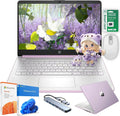HP Ultra Thin 14' Laptop with Copilot, Intel Quad-Core N150, 16GB RAM, 384GB(128GB eMMC+256GB SD Card) • HUB • Mouse, Windows 11 Pro, 1-Year Office 365, Lightweight Purple Notebook for Work & School