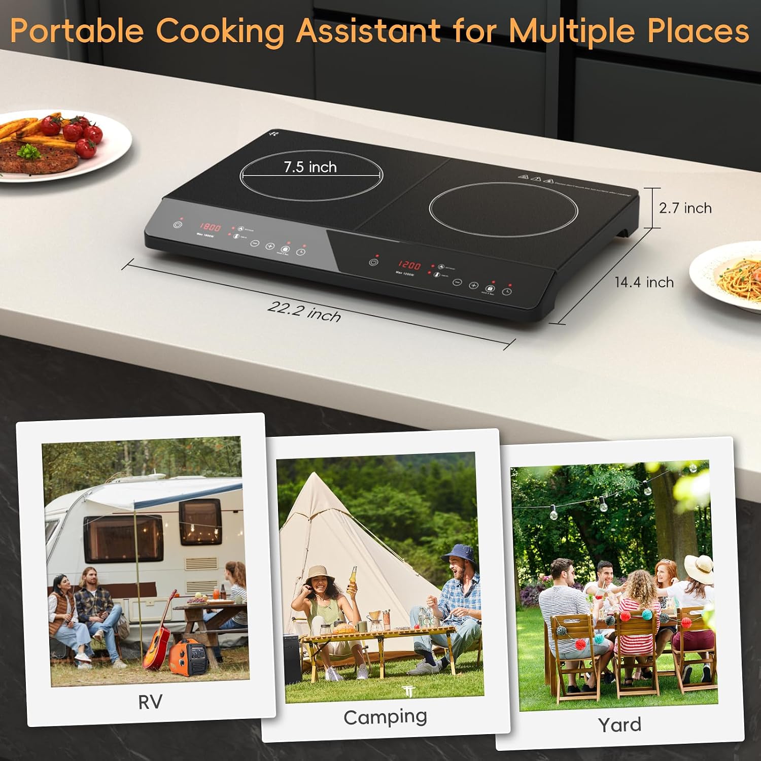 Double Induction Cooktop, 1800W Portable Induction Cooktop 2 Burner Independent Touch Control, Ceramic Electric Stove with 9 Temperature and Power Level, Safety Lock, 3 Hour Timer - Black