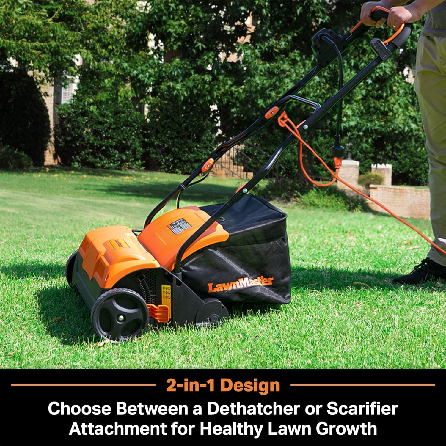 LawnMaster GVB1316 Electric 16' 13 Amp Dethatcher and Scarifier with 12 Gallon Collection Bag