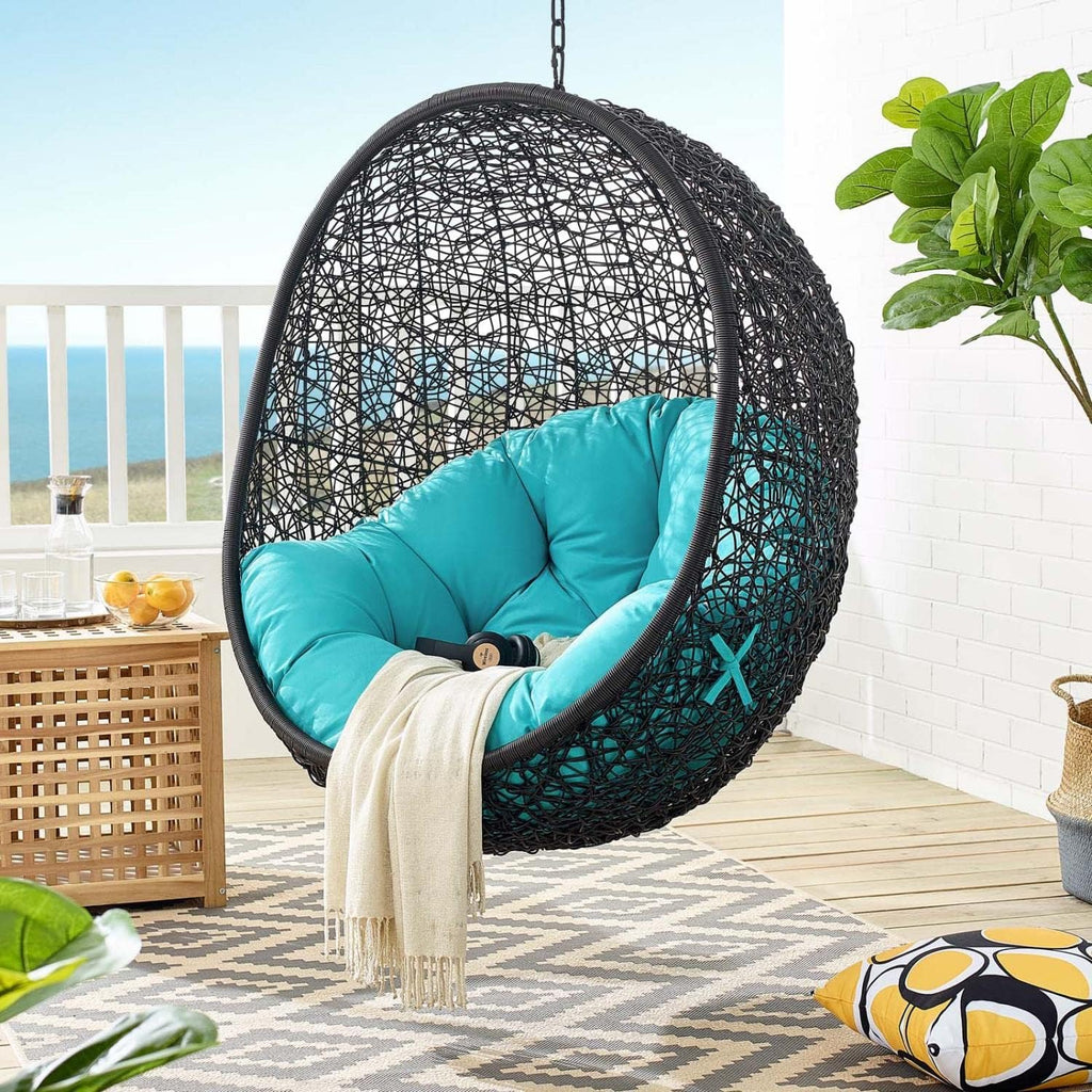 Modway EEI-3636-BLK-TRQ Encase Swing Outdoor Patio Lounge Chair Without Stand, Black Turquoise