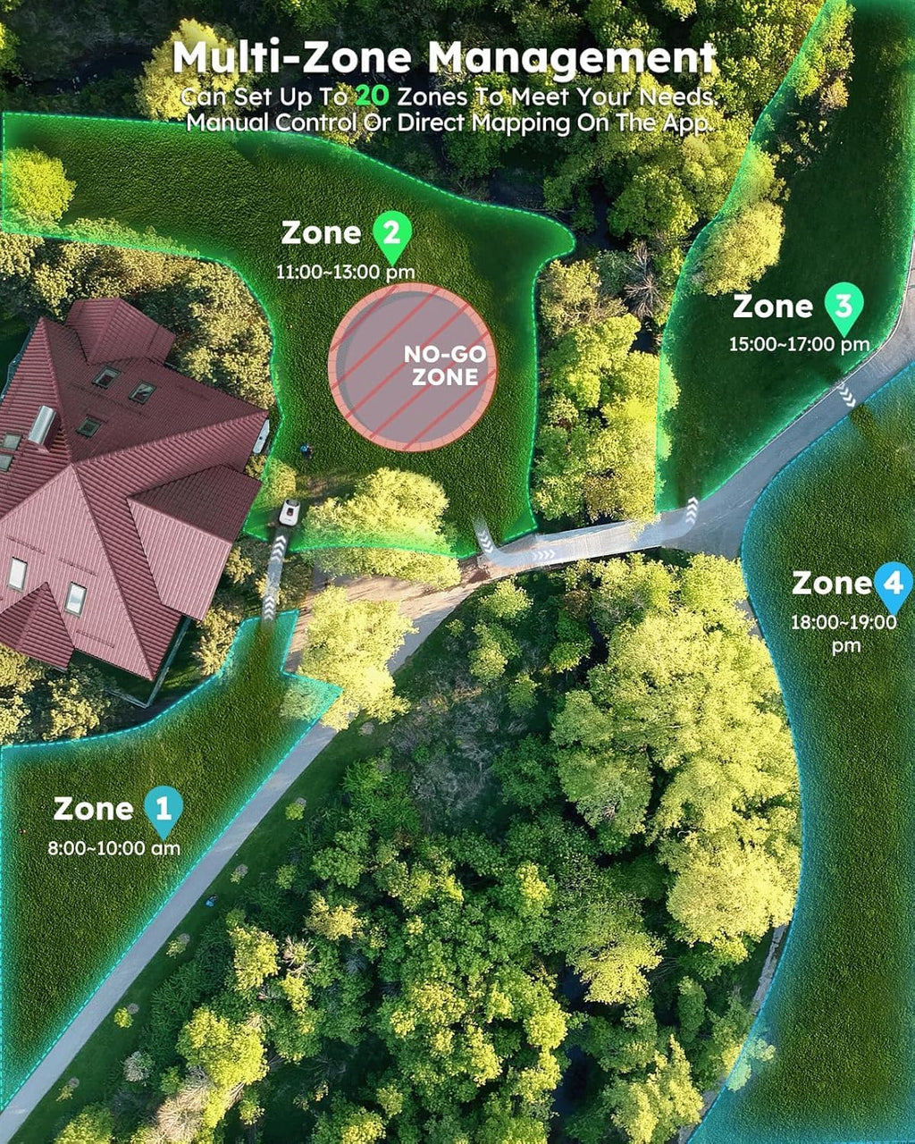 ANTHBOT Genie3000 Robot Lawn Mower - NO Wire, Full Band RTK+4-Eye Vision Robotic Lawnmower for 3/4 Acre, Auto Mapping, Multi-Zone Management, Accurate Obstacle Avoidance, Intelligent Path Planning