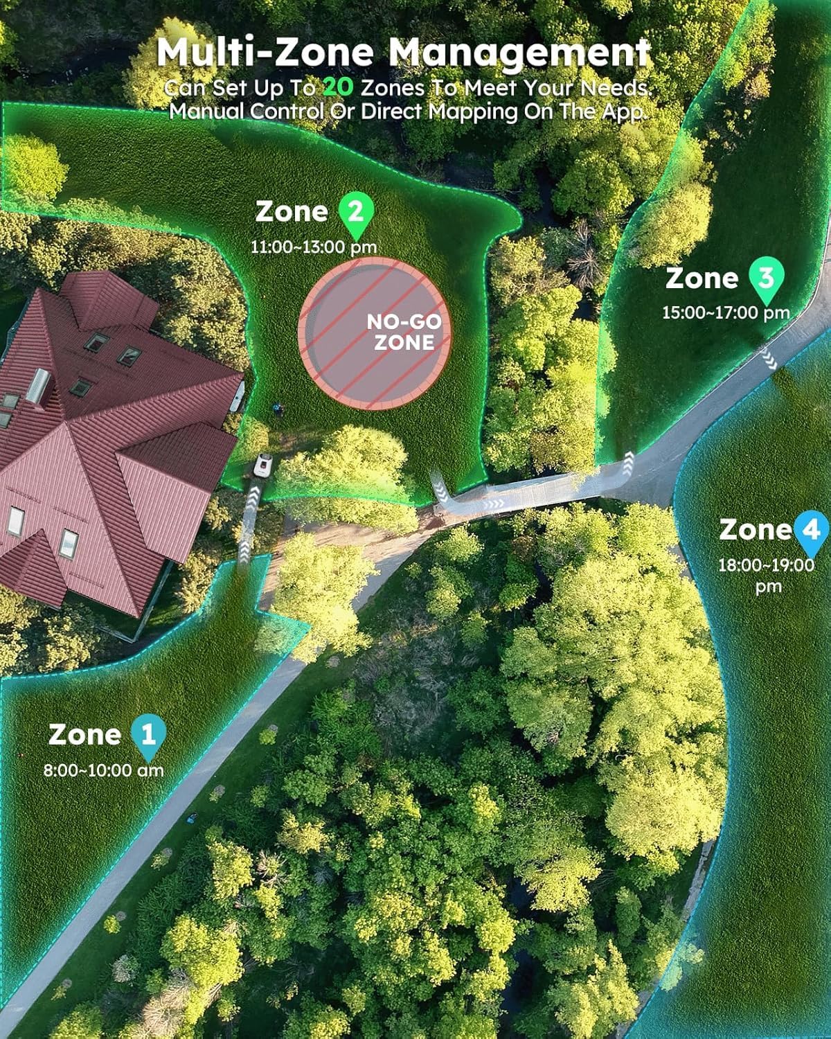 ANTHBOT Genie3000 Robot Lawn Mower - NO Wire, Full Band RTK+4-Eye Vision Robotic Lawnmower for 3/4 Acre, Auto Mapping, Multi-Zone Management, Accurate Obstacle Avoidance, Intelligent Path Planning