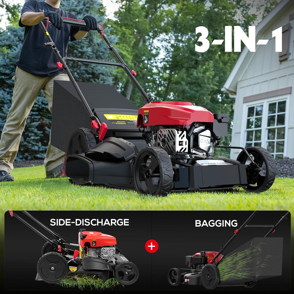 AMERISUN Gas Lawn Mower, 21' with 144cc 4-Cycle OHV Engine 3-in-1 Walk-Behind Push Lawn Mower (AV8621P1)