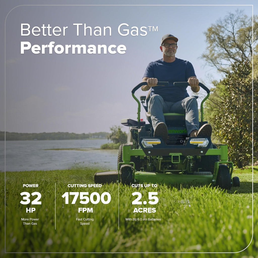 Greenworks 80V 42' CrossoverZ Zero Turn Riding Lawn Mower, (6) 6.0Ah Batteries and 600W Charger