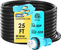 50 Amp 25 Feet Generator Extension Cord, NEMA 14-50P Male to SS2-50R & CS6364 STW 6/3+8/1 AWG 125/250V Generator Power Cord Twist Lock Connectors for Generator to House