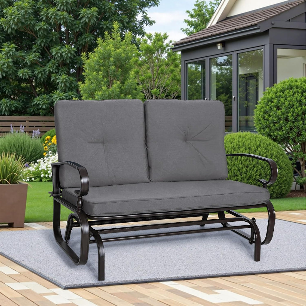 Incbruce Outdoor Textilene Glider Rocking Chair Patio Glider Bench for 2 Person, Porch Loveseat Seating Patio Steel Frame Chair Set with Cushion for Porch, Patio, Garden (Grey)