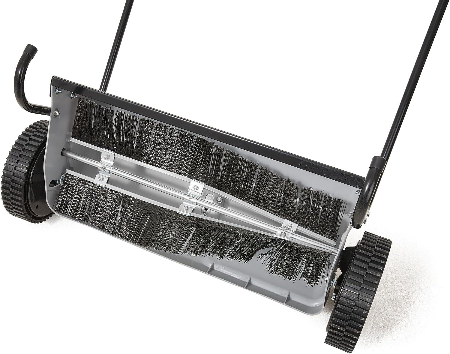 Dapper Supply 26-Inch Push Lawn Sweeper, Grass, Lawn and Leaf Cleanup Collector with Large 7 cu. ft. Hopper Bag, and Dual Spinning Brushes, Grey