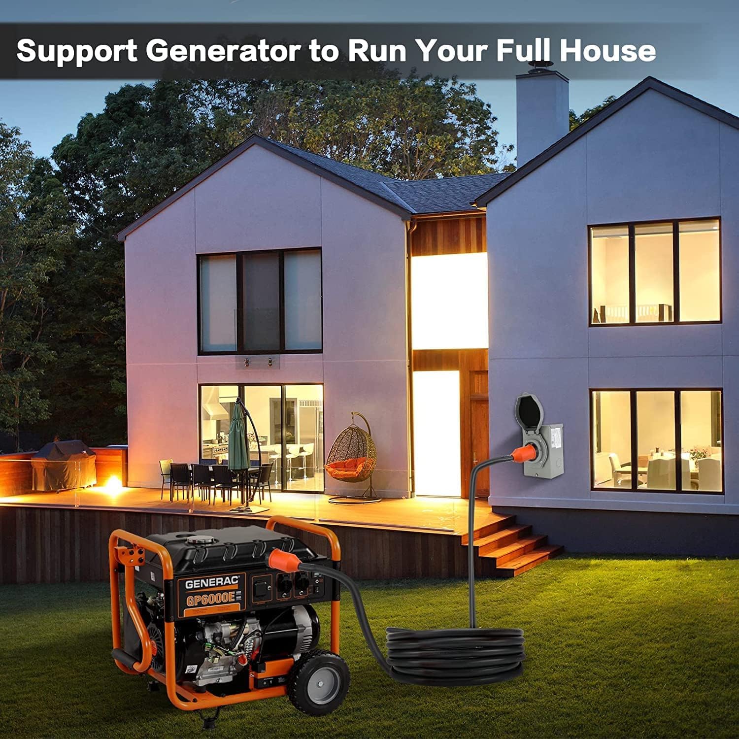 25 ft 50 Amp Generator Cord and Power Inlet Box Combo Kit,125/250 Volts,Generator Power Cord NEMA 14-50P to SS2-50R Extension Cord,for Home RV Backup Power Solution