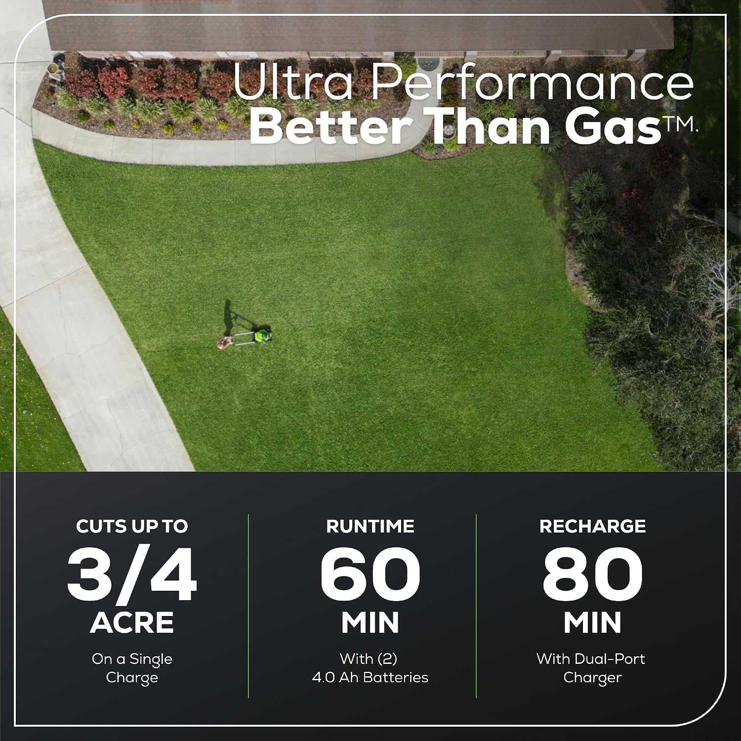 Greenworks 60V 21' Brushless (Self-Propelled) Cordless Lawn Mower, 2 x 4.0Ah Batteries (3/4 Acre, Rapid Charger, 4-in-1, LED Lights, IPX4)