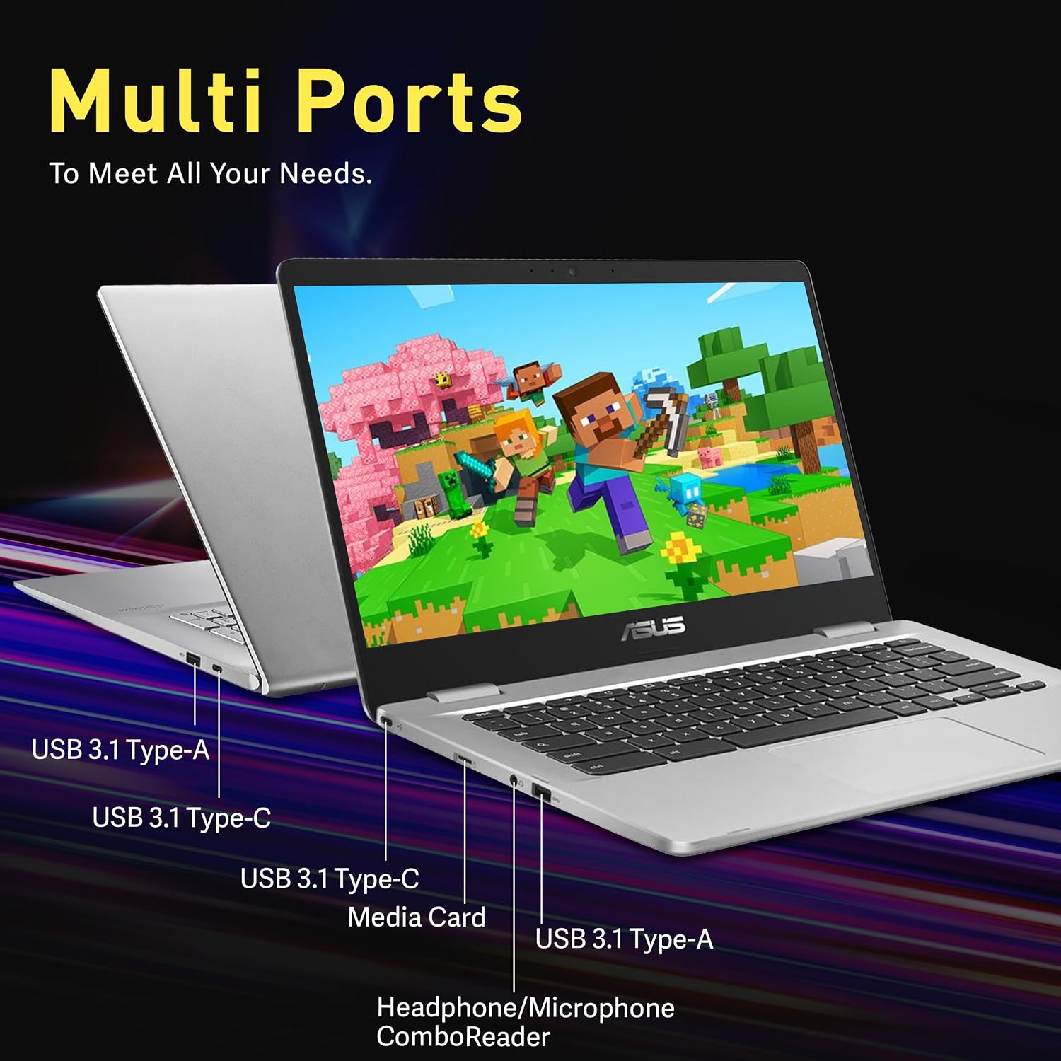 ASUS Chromebook 14' HD Laptop, Intel Celeron N3350 Processor, 4GB RAM, 32GB eMMC Flash Memory, Intel HD Graphics, HD Webcam, Stereo Speakers, Chrome OS, Silver (Renewed)