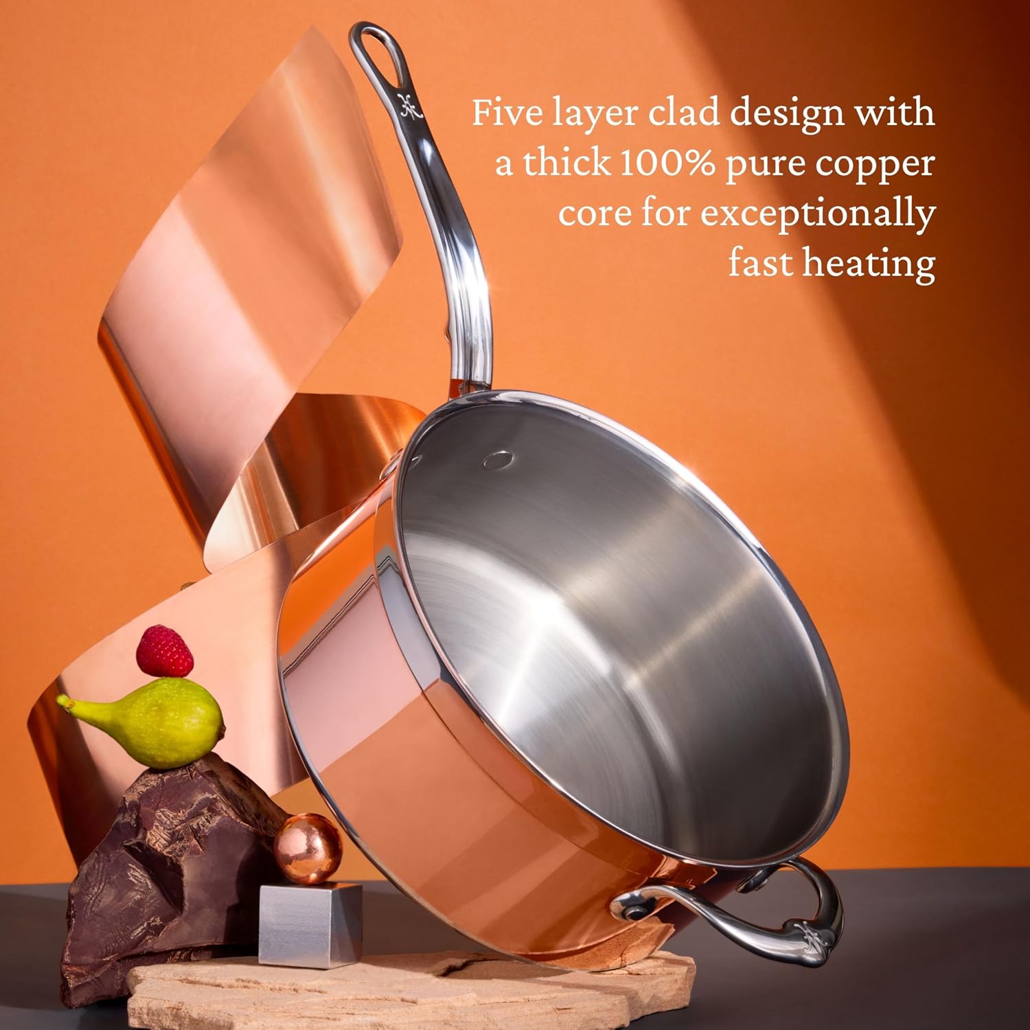 Hestan - CopperBond Collection - 100% Pure Copper Sauce Pan, Induction Cooktop Compatible, 4 Quart