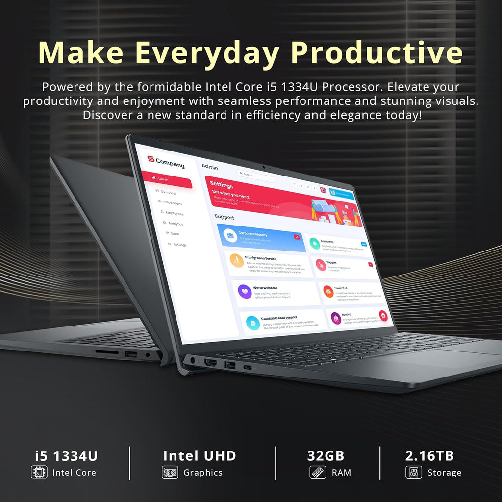 Dell Inspiron 15.6' FHD Touchscreen Laptop, Intel i5-1334U, 32GB RAM, 2.16TB Storage(2TB SSD+160GB Docking Station Set), Intel UHD Graphics, Num Pad, Wi-Fi 6, Copilot, Windows 11, Black