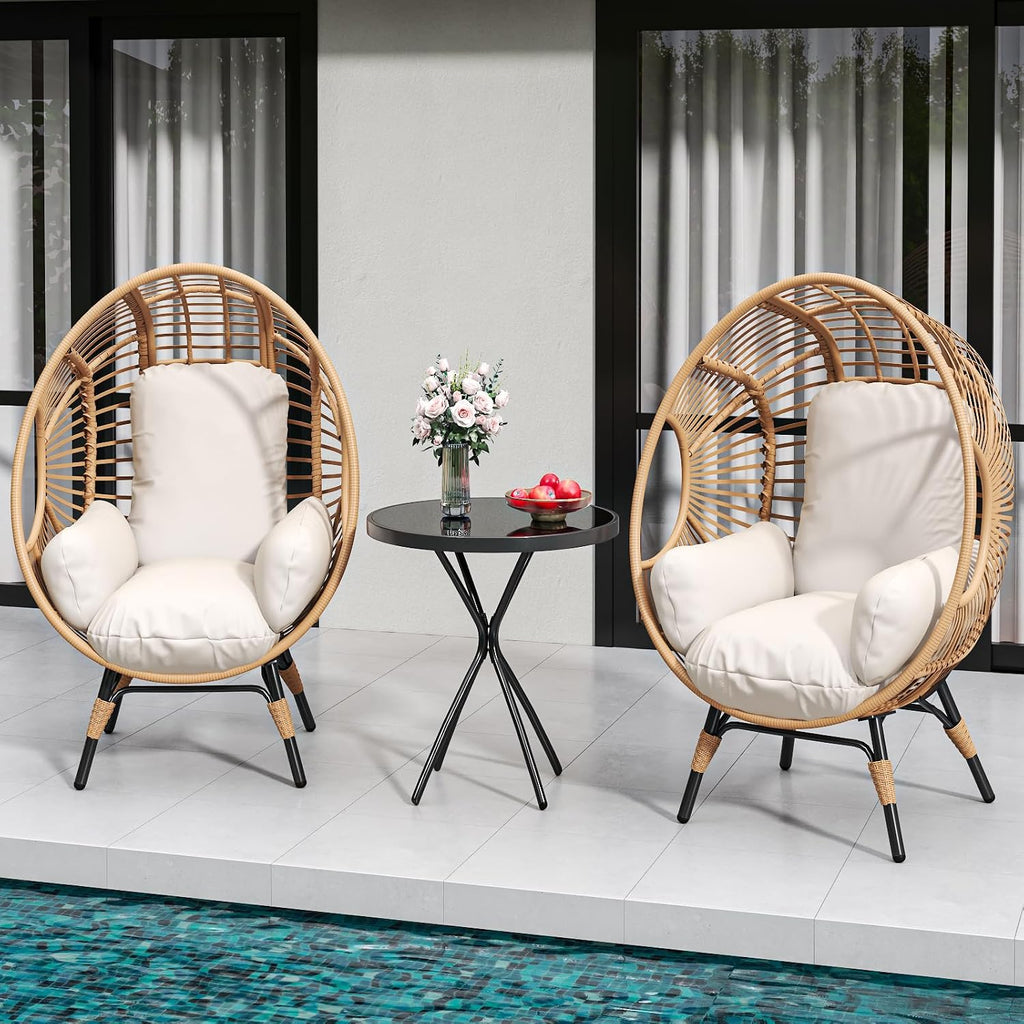 2 Person Oversized Wicker Egg Chair with Table Outdoor,Patio Lounge Chair with Thicken Cushions & Durable Steel Frame, Egg Basket Chair 500lbs Capacity for Garden, Backyard, Porch,Bedroom