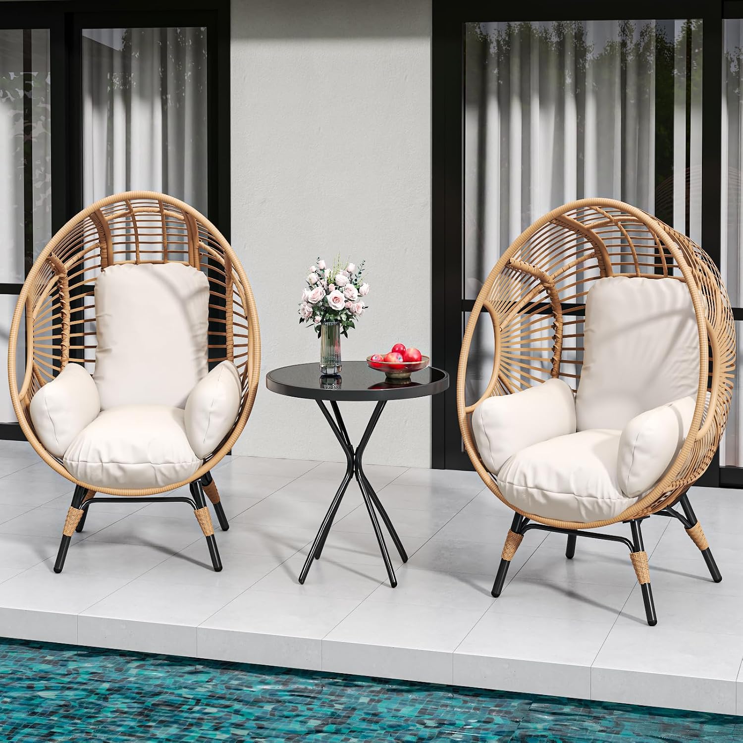 2 Person Oversized Wicker Egg Chair with Table Outdoor,Patio Lounge Chair with Thicken Cushions & Durable Steel Frame, Egg Basket Chair 500lbs Capacity for Garden, Backyard, Porch,Bedroom