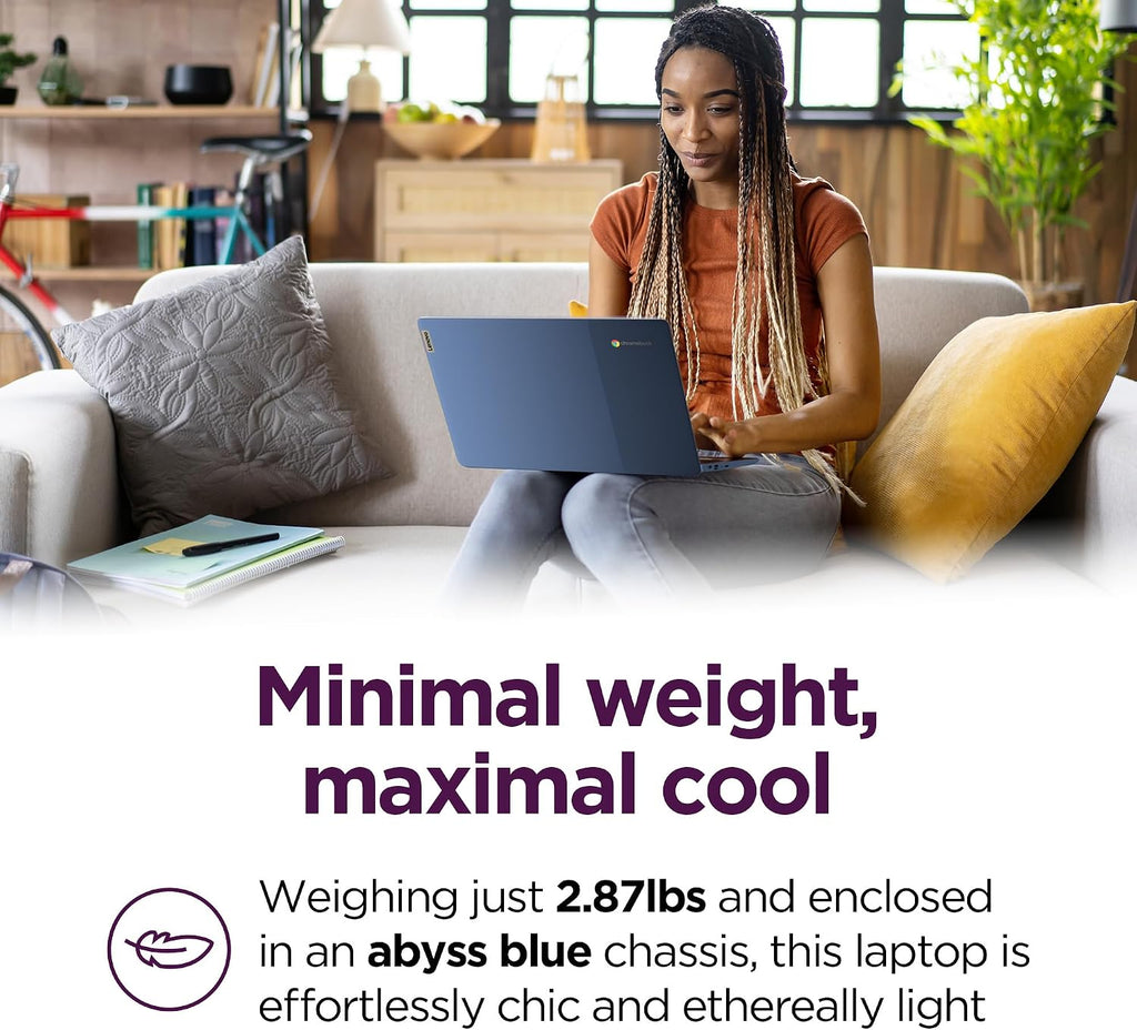Lenovo IdeaPad Slim 3 Chromebook Laptop - 2024 - Lightweight Laptop - Waves MaxxAudio® Speakers - 14' HD Display -720p Camera - 4GB Memory - 64GB Storage - MediaTek Kompanio 520 - Abyss Blue