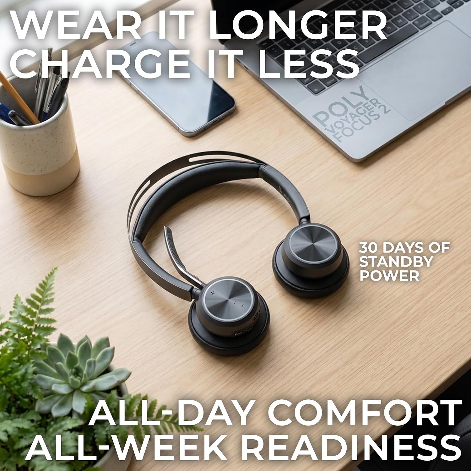 Poly Plantronics Voyager Focus 2 UC Bluetooth Stereo Headset with Charging Stand, USB-C/A Adapters, Connects to Teams, Zoom and All Leading UC Platforms, Pairs to Both Laptop and Cellphone, GTW Cloth