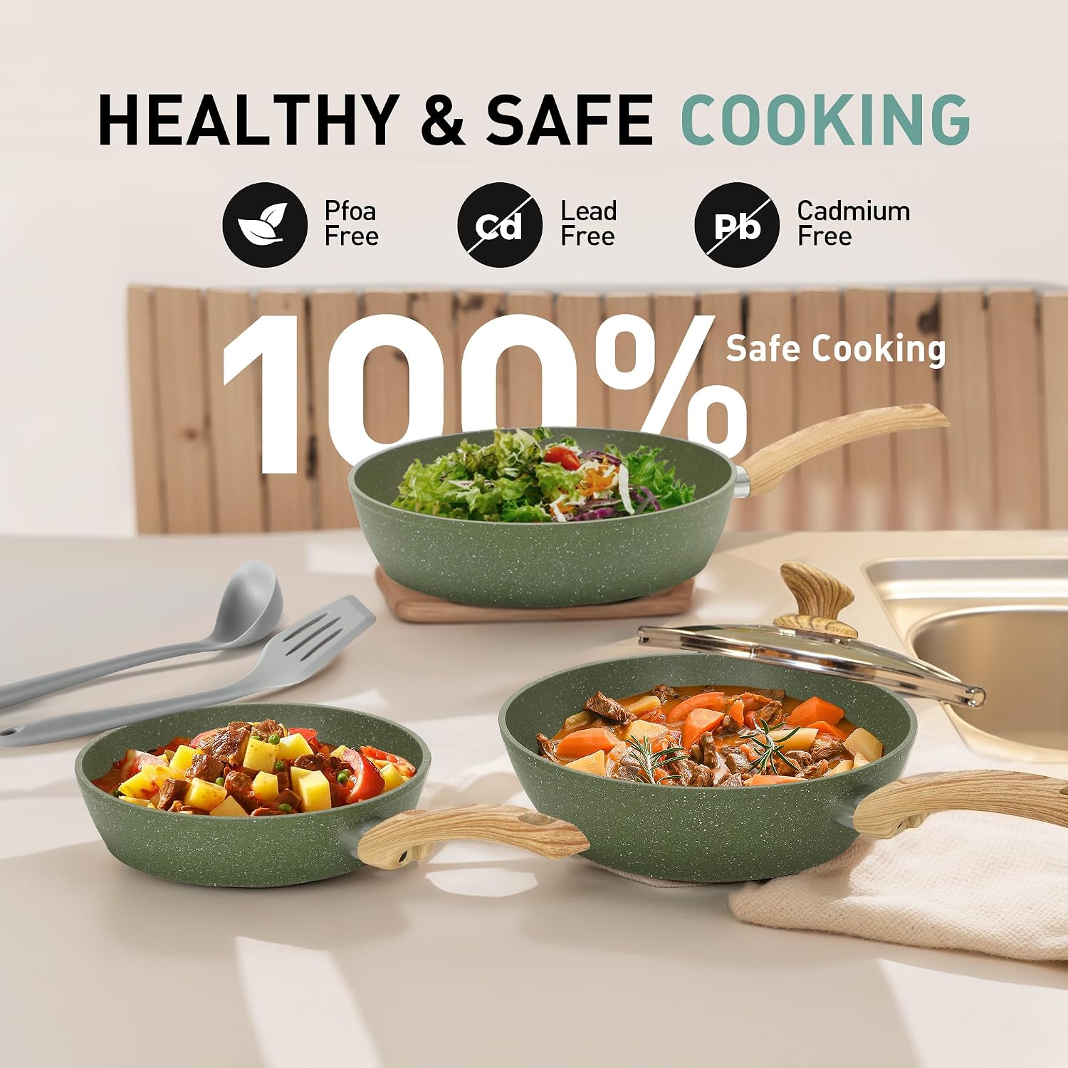MAISON ARTS Pots and Pans Set Non Stick, 30 Piece Kitchen Cookware & Bakeware Sets with Granite Coating, Pots and Pans Sets for Cooking Nonstick, Green