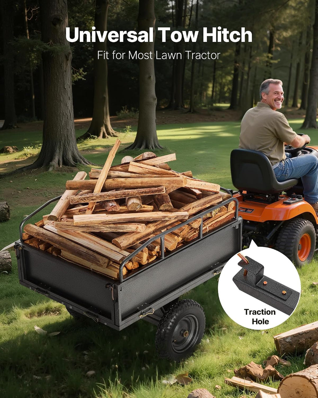 VEVOR 10 Cu.Ft. & 500lbs ATV Trailer Dump Cart Tow Behind, Heavy Duty Utility UTV Trailer, Tow Behind Steel Yard Dump Wagon Cart with 14' Tires for Lawn Mower Tractor