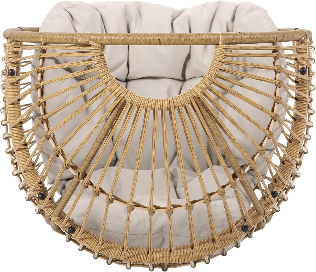 Wicker Egg Chair, Wicker Lounge Chair with Water Resistant Cushion, Indoor Outdoor Lounger for Patio, Backyard, Living Room (Natural)