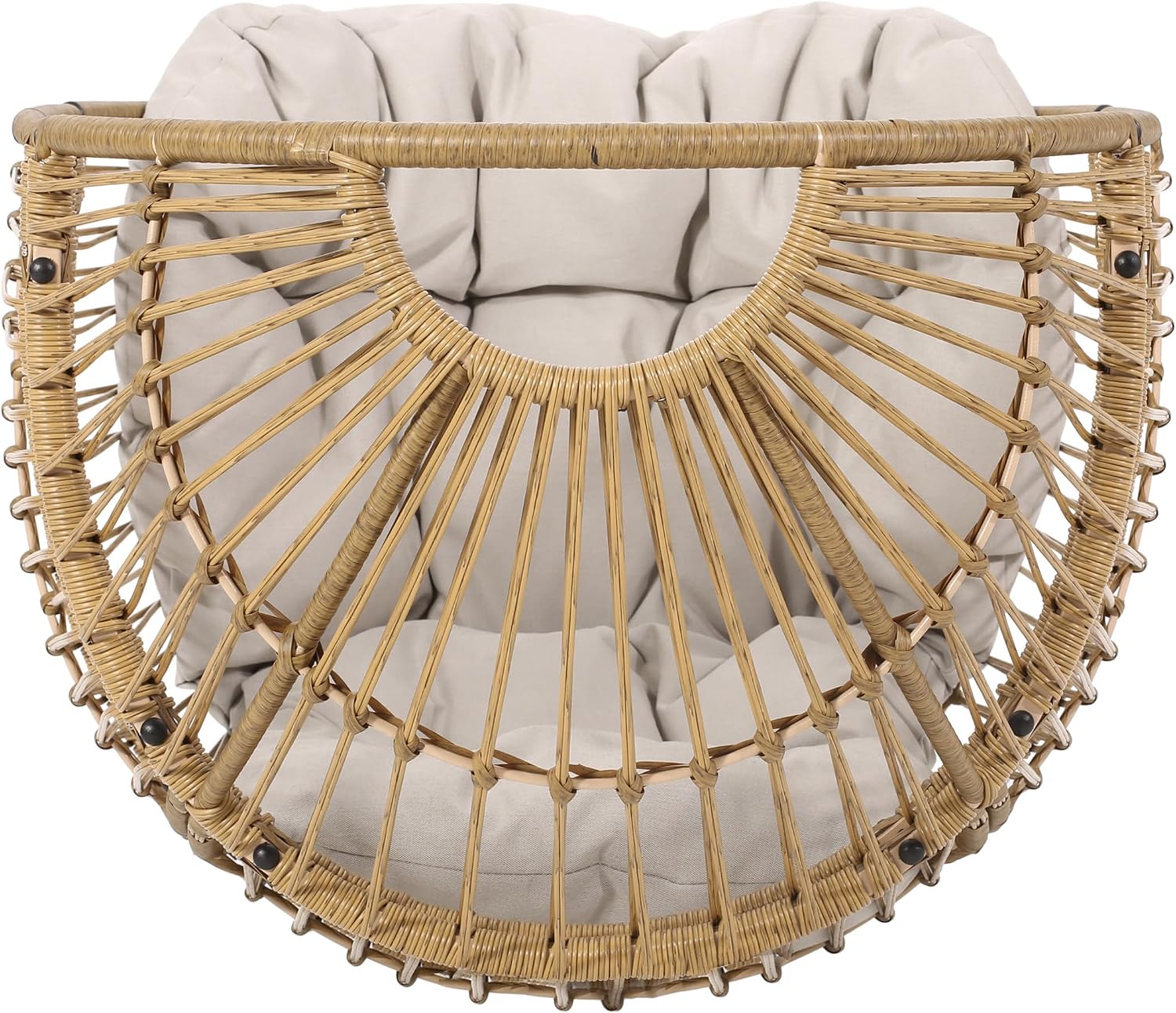 Wicker Egg Chair, Wicker Lounge Chair with Water Resistant Cushion, Indoor Outdoor Lounger for Patio, Backyard, Living Room (Natural)