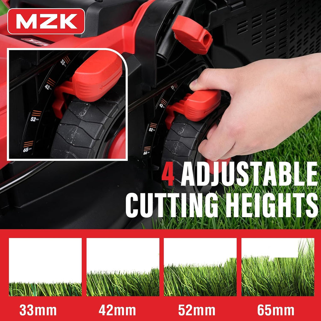 MZK 20V 13' Electric Lawn Mower, Brushless Cordless Lawn Mower with 4-Position Height Adjustment, Walk-Behind Push Mowers with 8 Gallon Grass Bag, 2 x 4.0Ah Batteries & Charger Included