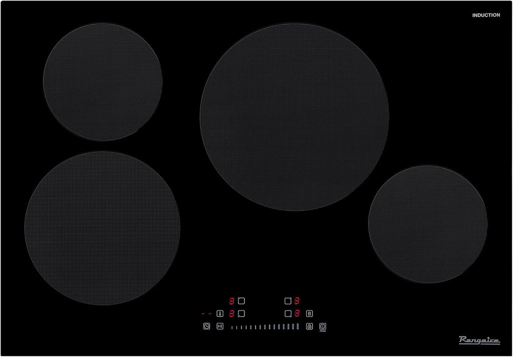 Rangaire RCI301S 30' Induction Cooktop, 8100W, 4 Burners, Built-in Stove Top, Booster & Timer, 9 Power Levels, Slide Touch Control, Child Safety Lock, 240V Hard Wire, Ceramic Surface