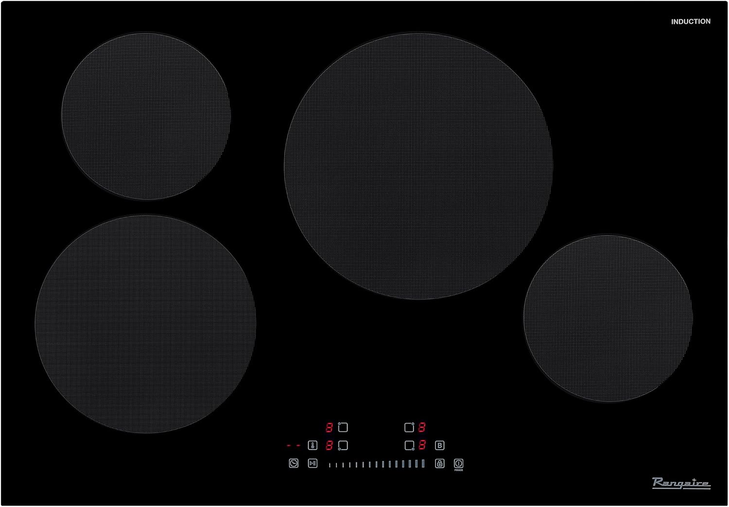 Rangaire RCI301S 30' Induction Cooktop, 8100W, 4 Burners, Built-in Stove Top, Booster & Timer, 9 Power Levels, Slide Touch Control, Child Safety Lock, 240V Hard Wire, Ceramic Surface