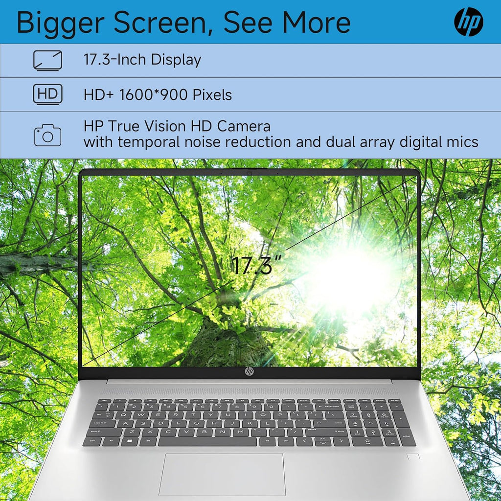 HP 17 Inch Laptop, 17.3' HD+ Display, Intel i5-1334U (10 Cores, Up to 4.6 GHz), 32 GB RAM, 1 TB SSD, Backlit Keyboard, Fingerprint Reader, Wi-Fi 6, HD Webcam, Windows 11 Pro for Business and Students