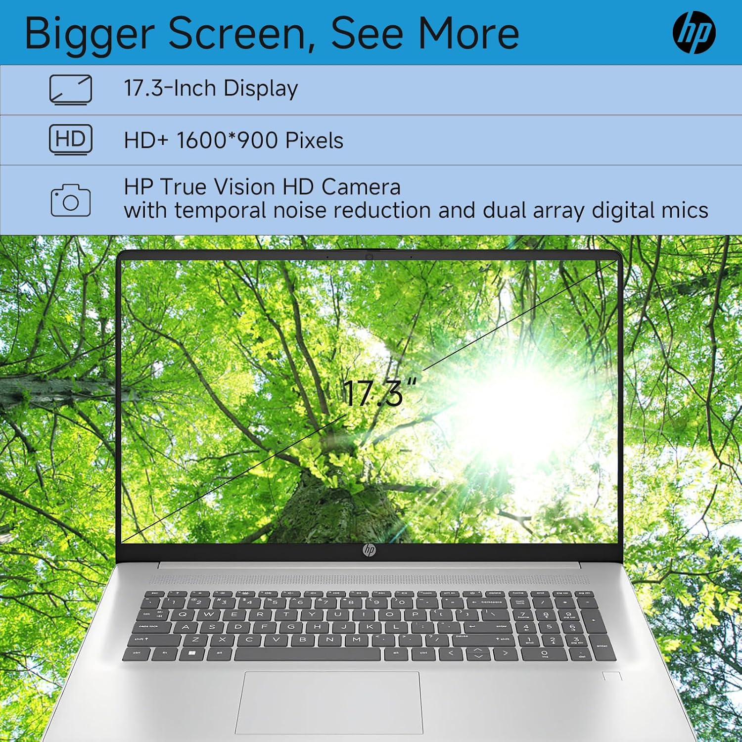 HP 17 Inch Laptop, 17.3' HD+ Display, Intel i5-1334U (10 Cores, Up to 4.6 GHz), 32 GB RAM, 1 TB SSD, Backlit Keyboard, Fingerprint Reader, Wi-Fi 6, HD Webcam, Windows 11 Pro for Business and Students