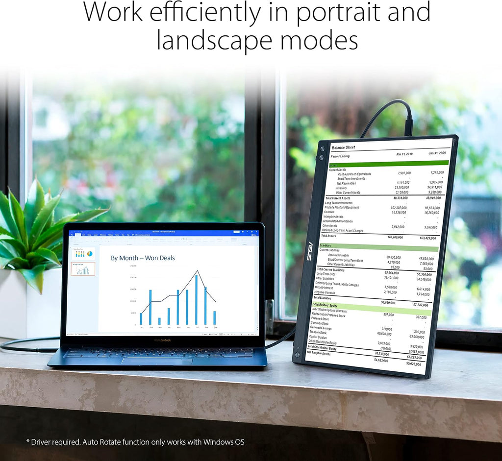 ASUS ZenScreen 15.6' 1080P Portable Monitor (MB16ACVR) - Full HD, IPS, Eye Care, Flicker Free, Blue Light Filter, Kickstand, USB-C Power Delivery, for Laptop, PC, Phone, Console