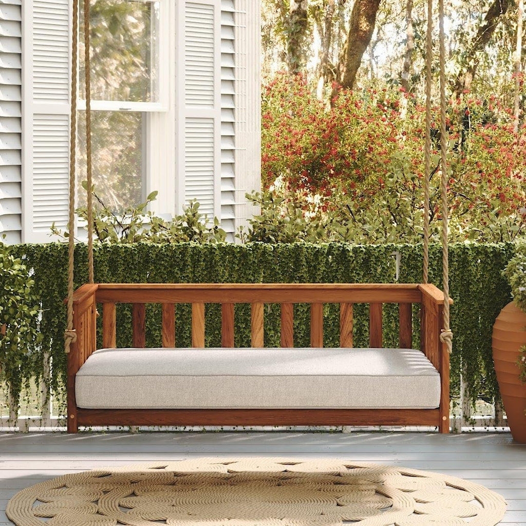 East Green Charleston Outdoor Daybed Swing with Ropes - Crib Size Porch Swing Bed Made from Acacia Wood in Natural Finish
