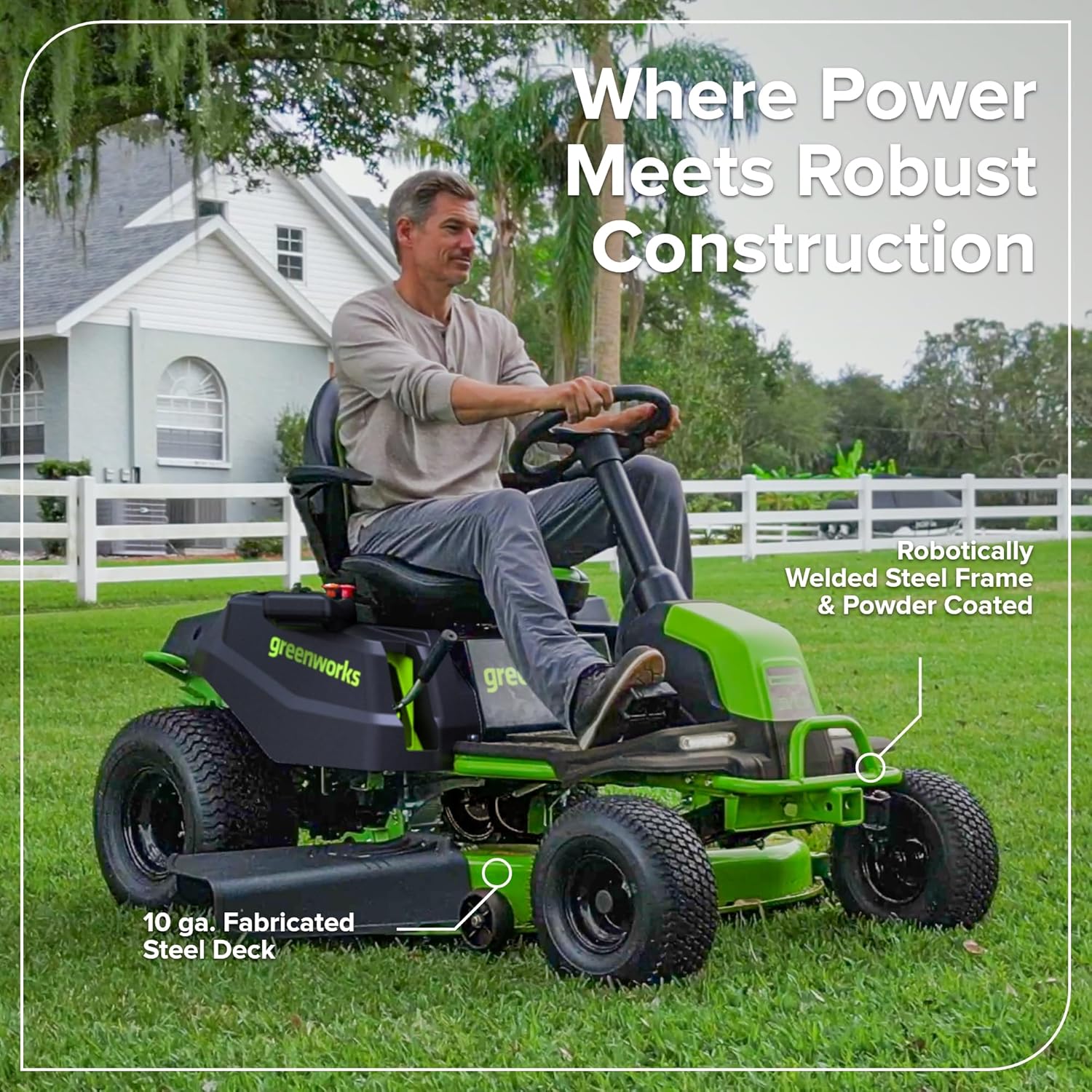 Greenworks 60V 42' CrossoverT Cordless Riding Lawn Tractor, (4) 8.0Ah Batteries and (600W) Plug in Charger