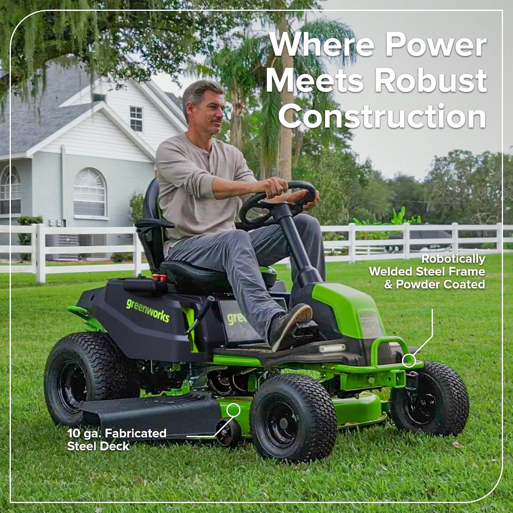 Greenworks 80V 42' CrossoverT Cordless Riding Lawn Tractor, (4) 6.0Ah Batteries and 600W Charger