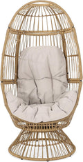 Wicker Egg Chair, Wicker Lounge Chair with Water Resistant Cushion, Indoor Outdoor Lounger for Patio, Backyard, Living Room (Natural)