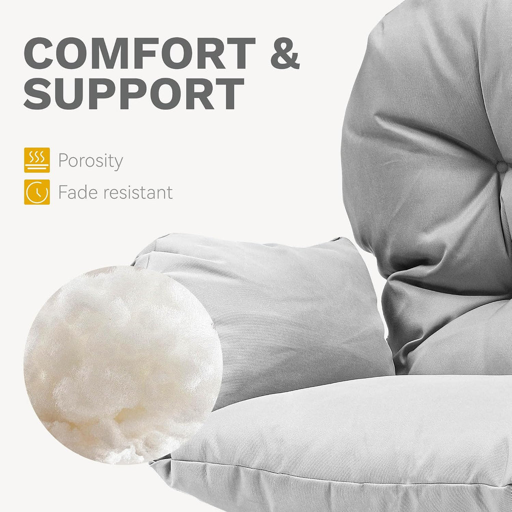 DWVO Oversized Egg Chair with Stand Rattan Outdoor Chairs, Large Lounger Chair with Cushion, Adjustable Leveling Feet, Egg Chair Indoor for Bedroom, Living Room, Outdoor Backyard, Patio, Garden, Grey