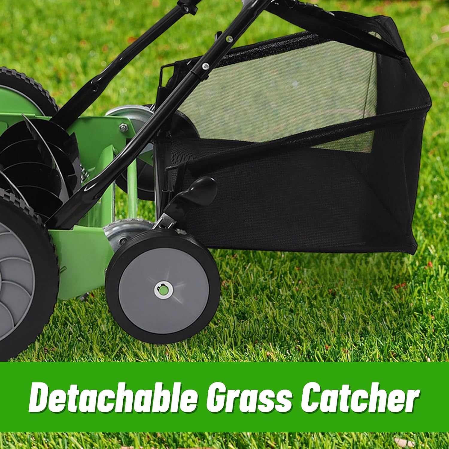 20-Inch 5-Blade Cordless Manual Reel Lawn Mower, Adjustable Cutting Height Manual Reel Mower with Removable Grass Collection Basket, 4 Wheels