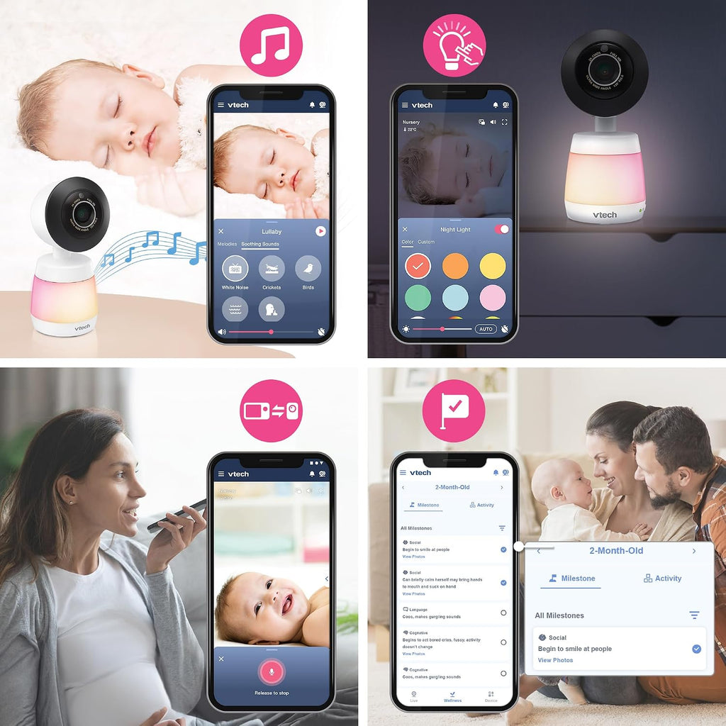 VTech Smart HD Plus WiFi Baby Monitor – 2K Camera, 5.5' HD IPS Screen, 24X Pan Tilt Zoom, Multi-Color Night Light, Free App