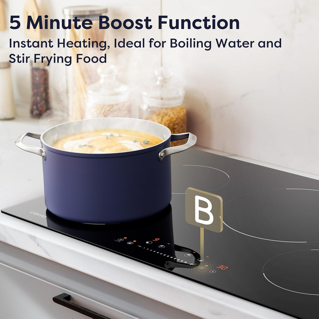 CIARRA 30 inch Induction Cooktop 4 Burners, 8200W Built-in Induction Stovetop with Booster, Timer & Safety Lock