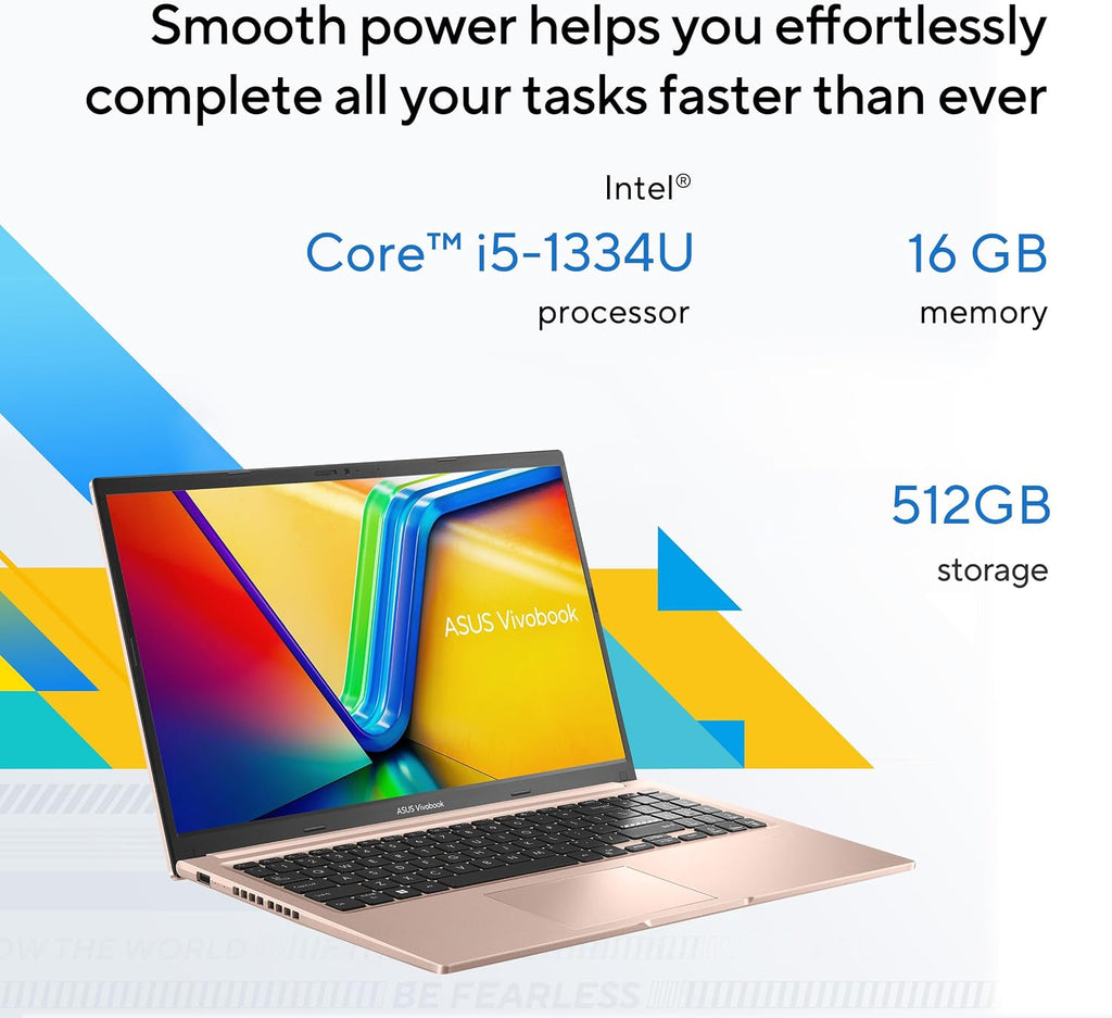 ASUS Vivobook 15 Laptop, 15.6' FHD Touch Display, Intel Core i5-1334U, Intel Iris Xe Graphics, 16GB Memory, 512GB SSD, Champagne, F1504VA-AB56-PK