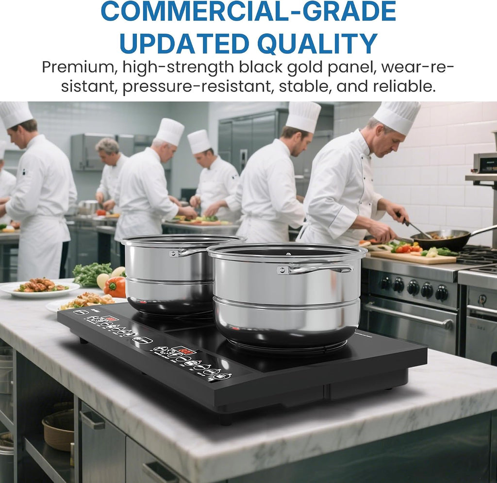 Commercial Double Burner Electric Induction Cooktop, 1000W+800W Dual Induction Hot Plate, 8 Power & 8 Temp Setting, Professional Countertop Burner Stove with Timer, LED Screen, Black
