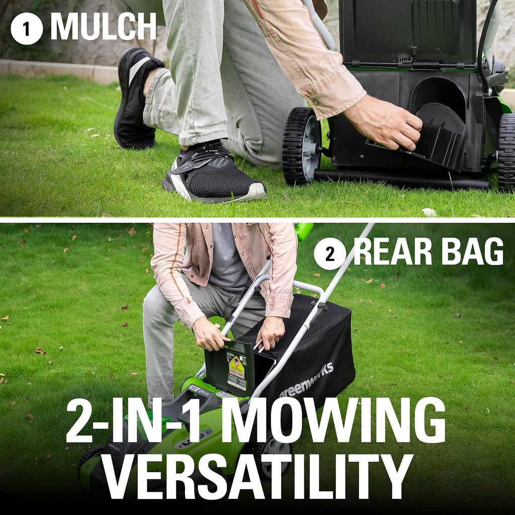 Greenworks 40V 16' Cordless Electric Lawn Mower + 40V Sweeper (150 MPH), 4.0Ah Battery and Charger Included